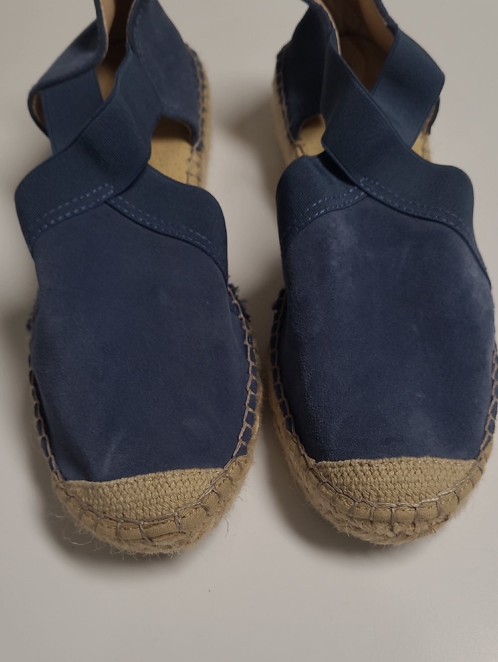 Fabiolas Women’s Handcrafted Suede Independence Blue Espadrille Flats - Size 9